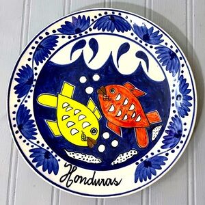 Colorful Fish‎ Decorative Ceramic Plate Honduras Blue White